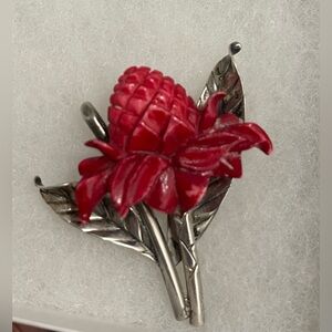 Ming’s of Honolulu Hawaii Sterling red ivory Ginger brooch
